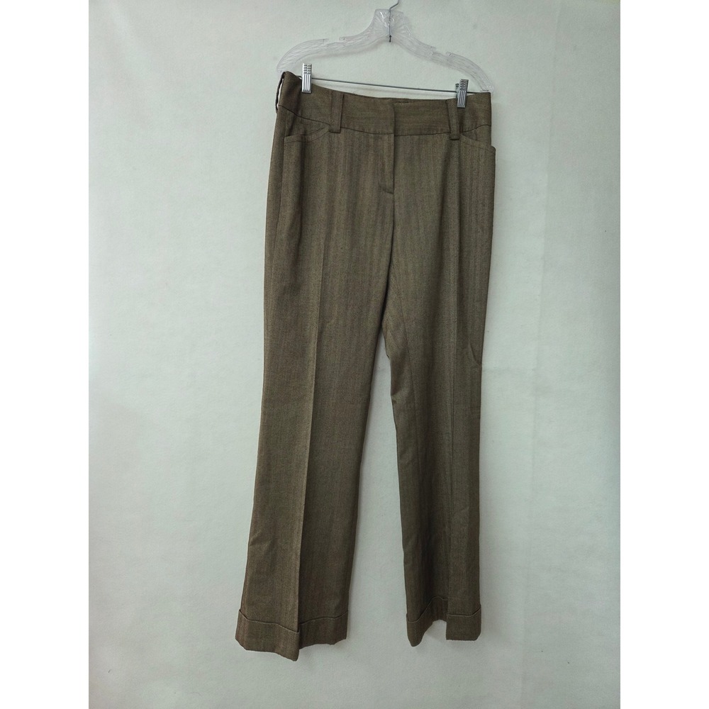 Dorothee Bis Dress Pants Womens 8‎ Brown Herringbone Wide Leg Cuffed Trousers